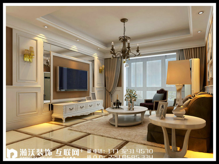 【石家庄奥北公元拆修】120平米-美式古典气概拆修效果图-瀚沃粉饰