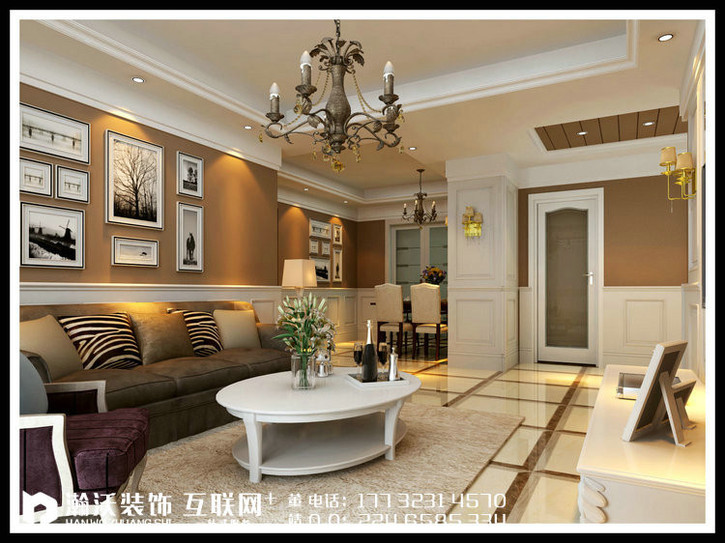 【石家庄奥北公元拆修】120平米-美式古典气概拆修效果图-瀚沃粉饰