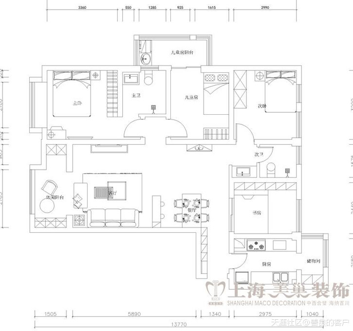 郑州建业二号城邦贰四室两厅140平方简欧气概拆修案例效果图展现