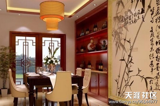 中式气概餐厅布景墙拆修效果图