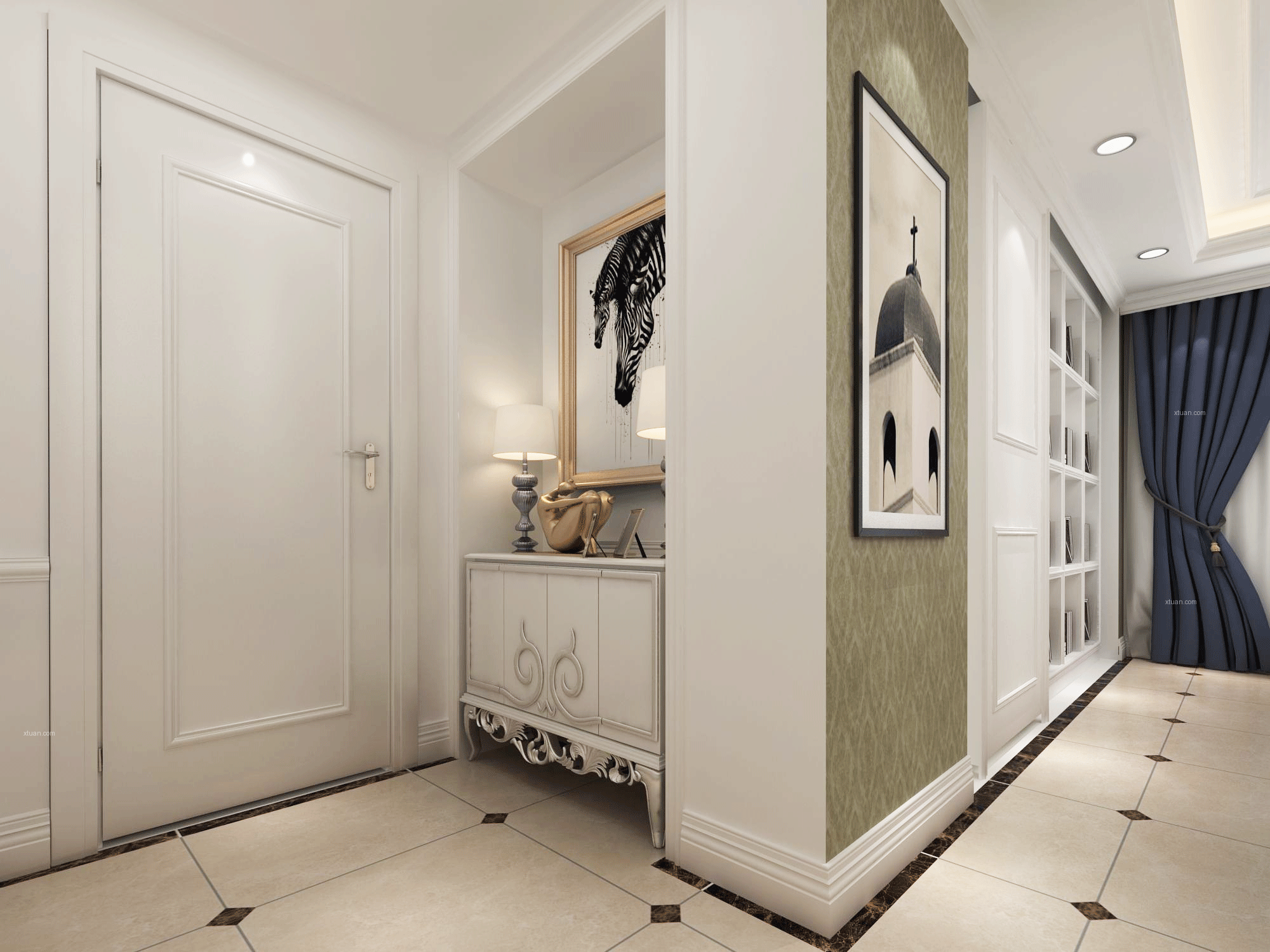 进门后左面是一面墙右面是客厅，该若何停止拆修设想？