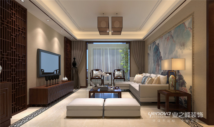 幸福里124平米中式气概拆修效果图----太原业之峰粉饰