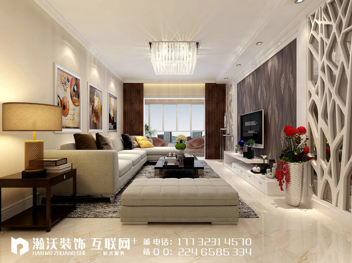 【石家庄新源燕府拆修】186平米-现代简约气概拆修效果图-瀚沃粉饰