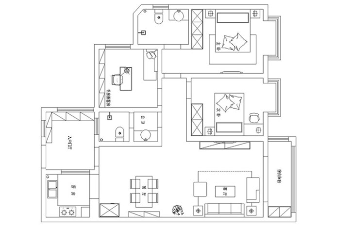 绿城水岸名苑140平方三室两厅简约欧式拆修效果图