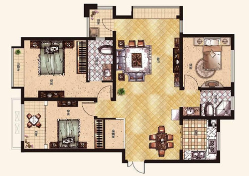 橄榄城伍号院三室两厅139平方拆修效果图