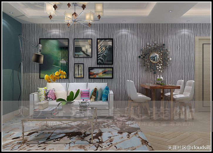 昌建誉峰86.64平两室两厅现代简约气概拆修效果图