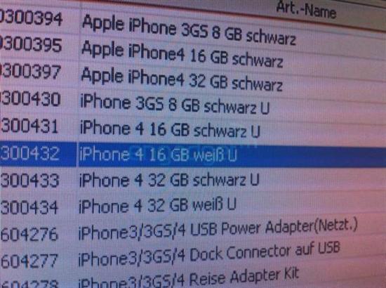 沃达丰德国订货系统列出白色版iPhone 4