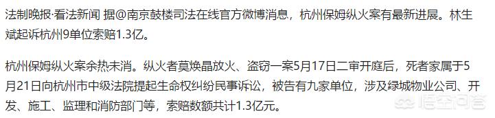 林生斌就保姆纵火案起诉杭州9单位索赔1.3亿被驳回，你觉得合理吗？
