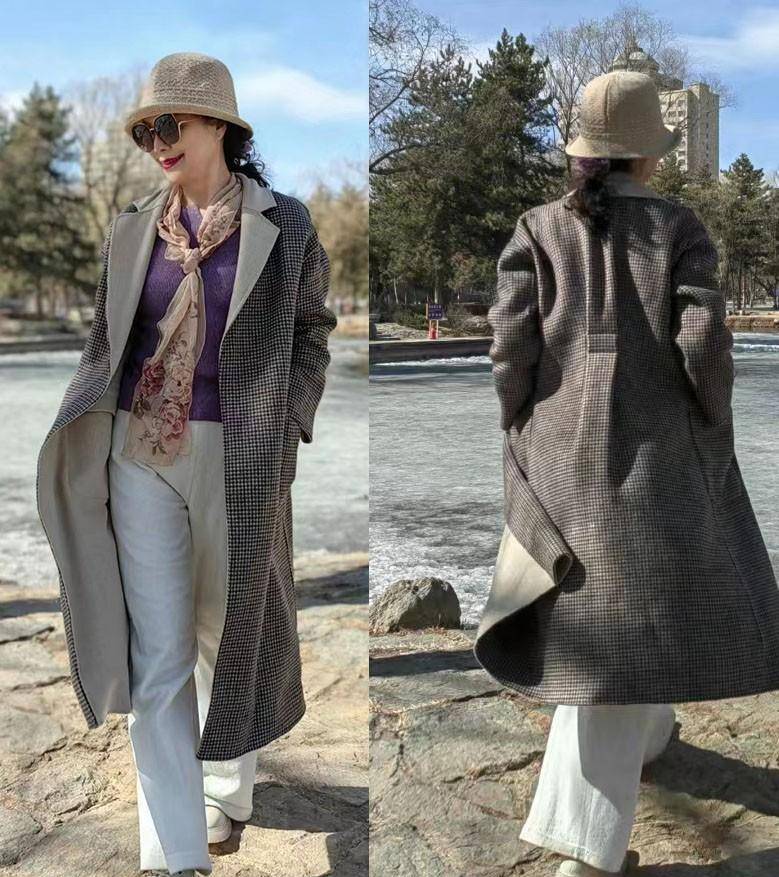 50岁的女人，冬季外套建议穿长大衣！配白裤子、裙子端庄优雅