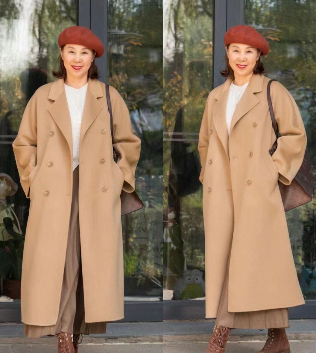 50岁的女人，冬季外套建议穿长大衣！配白裤子、裙子端庄优雅