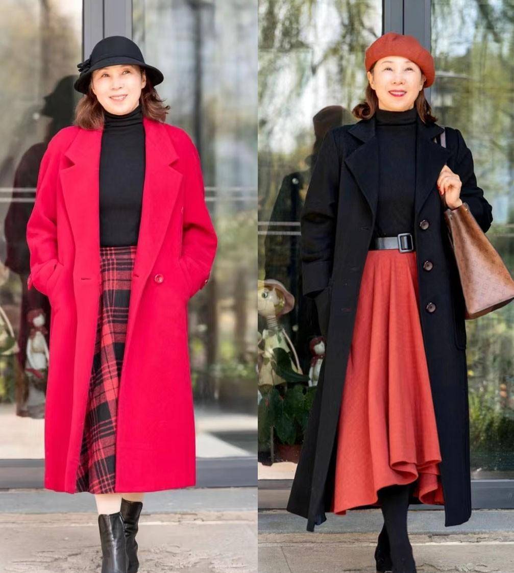 50岁的女人，冬季外套建议穿长大衣！配白裤子、裙子端庄优雅
