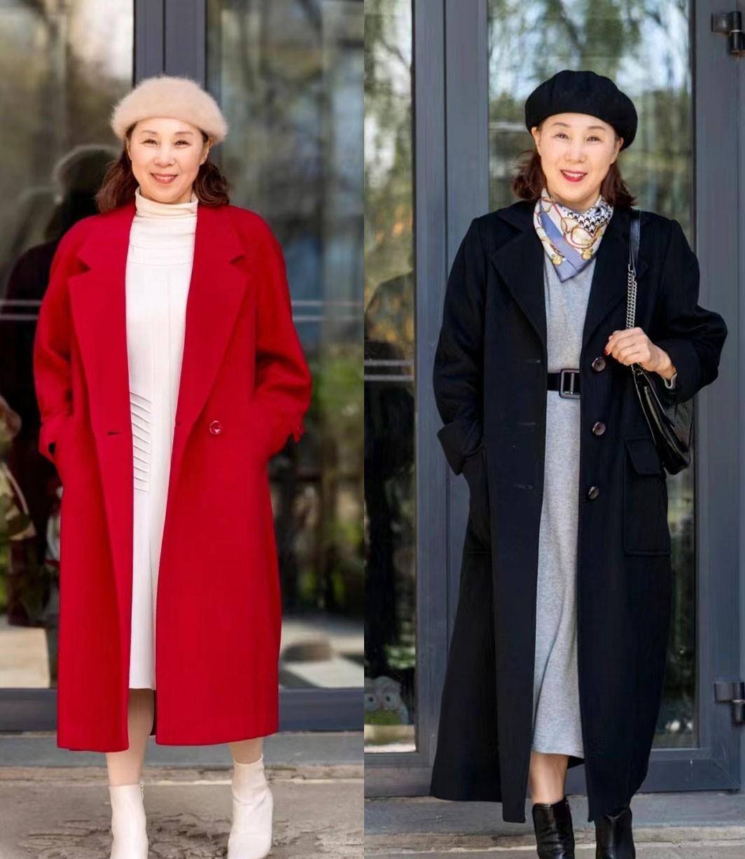 50岁的女人，冬季外套建议穿长大衣！配白裤子、裙子端庄优雅