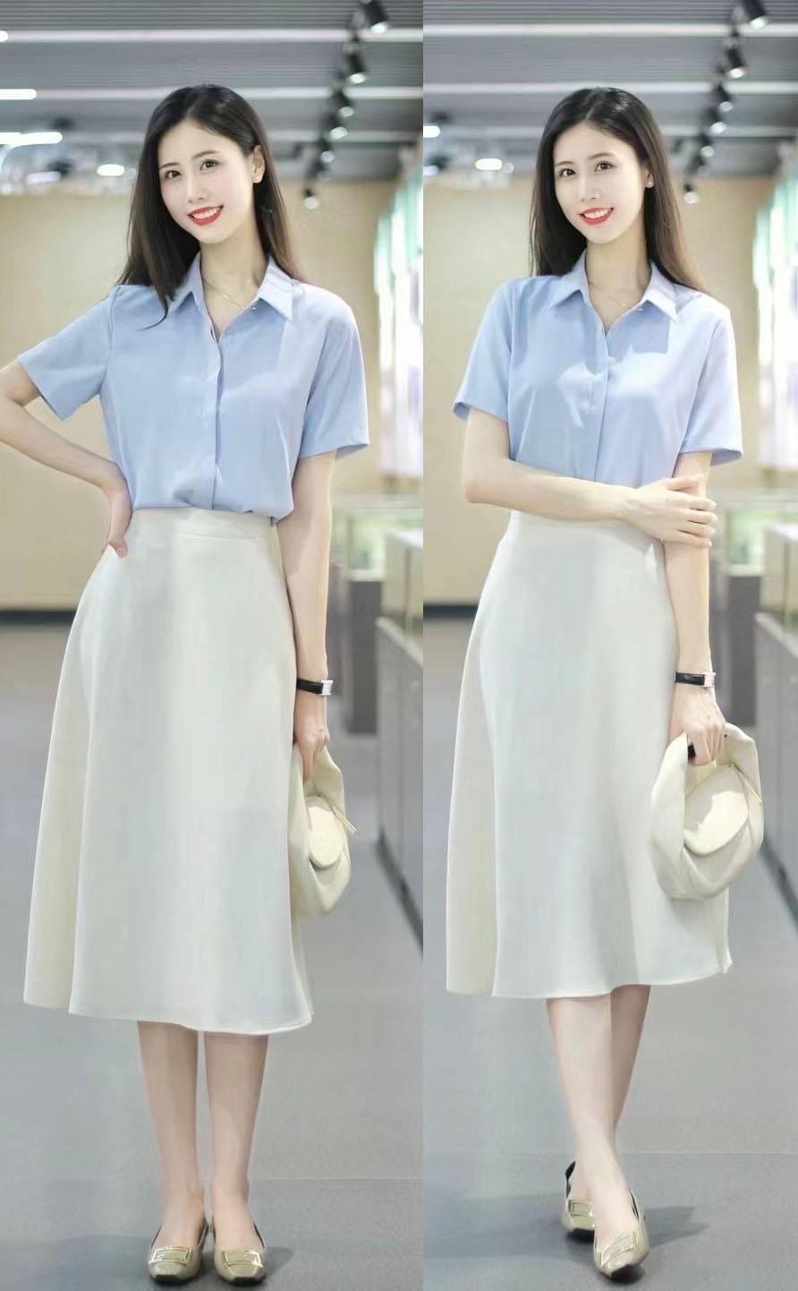 夏天真的太适合穿衬衫和裙子,优雅端庄显气质,通勤穿也很好看