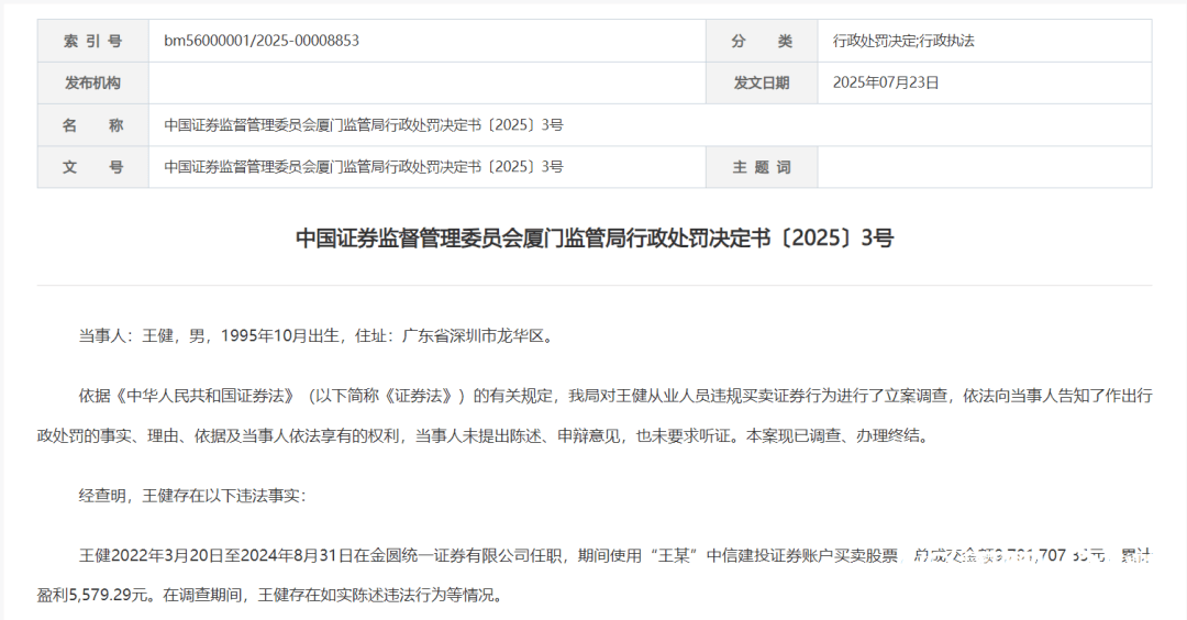 违规炒股两年多赚5579.29元，深圳一“95”后吃了4万元罚单