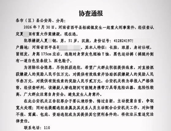 逃亡十日，河南西平县犯罪嫌疑人夏某钢被抓获 曾有人造谣被行政处罚