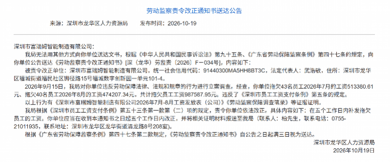 两个月没发工资（近100万元），一机器人业务企业被责令改正